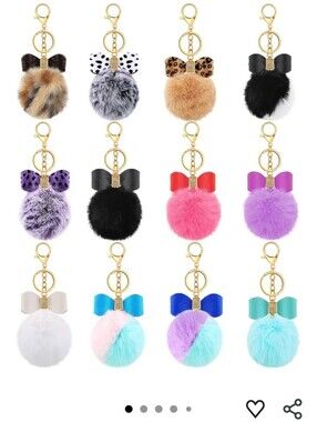 Pom Pom Bling Bow Key Chain Purse Tag Various Colors
